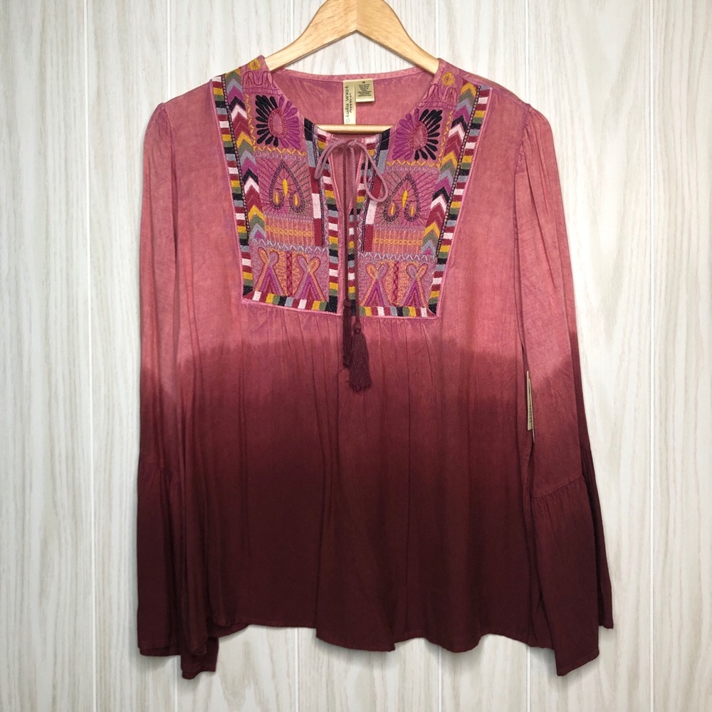 Studio West Embroidered Ombré Tassel Floral Blouse